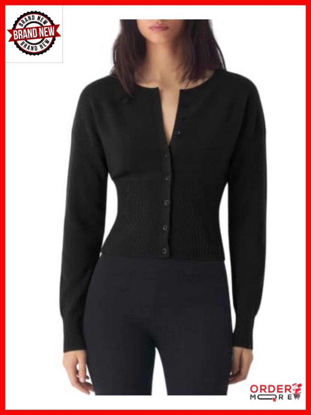15% Cashmere Blend Crew Neck Button Down Cardigan Sweater for Women